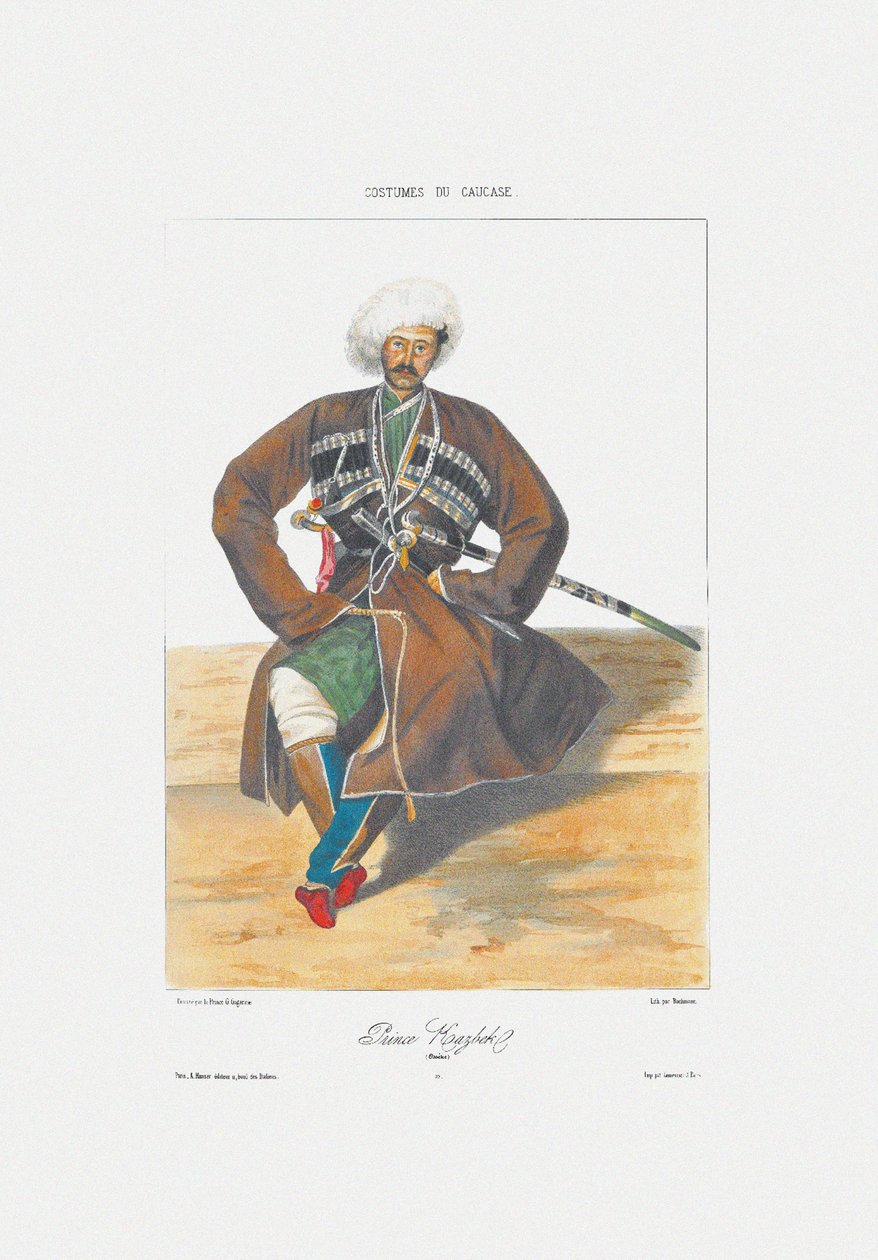 Prins Kazbek av Ossetia Fra: Scener, landskap, skikker og kostymer i Kaukasus, 1840 av Grigori Grigorevich Gagarin