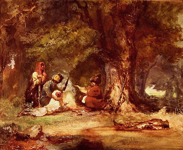 Russiske soldater under de kaukasiske krigene 1817-64 (akvarell på papir) av Grigori Grigorevich Gagarin