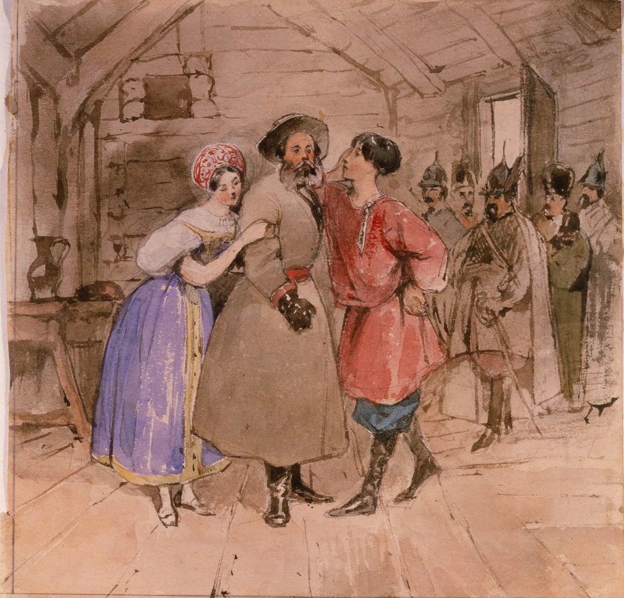 Scene fra operaen Et liv for tsaren Ivan Susanin av M. Glinka, slutten av 1830-årene av Grigori Grigorevich Gagarin