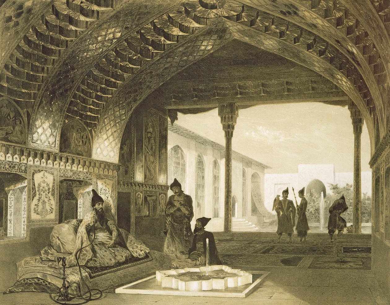 The Hall of Mirrors i Palace of the Sardar of Yerevan, Armenia, plate 17 fra en bok om Kaukasus, gravert av Charles Claude Bachelier og Celestin Francois Nanteuil (1813-73) pub. av Alfred av Grigori Grigorevich Gagarin