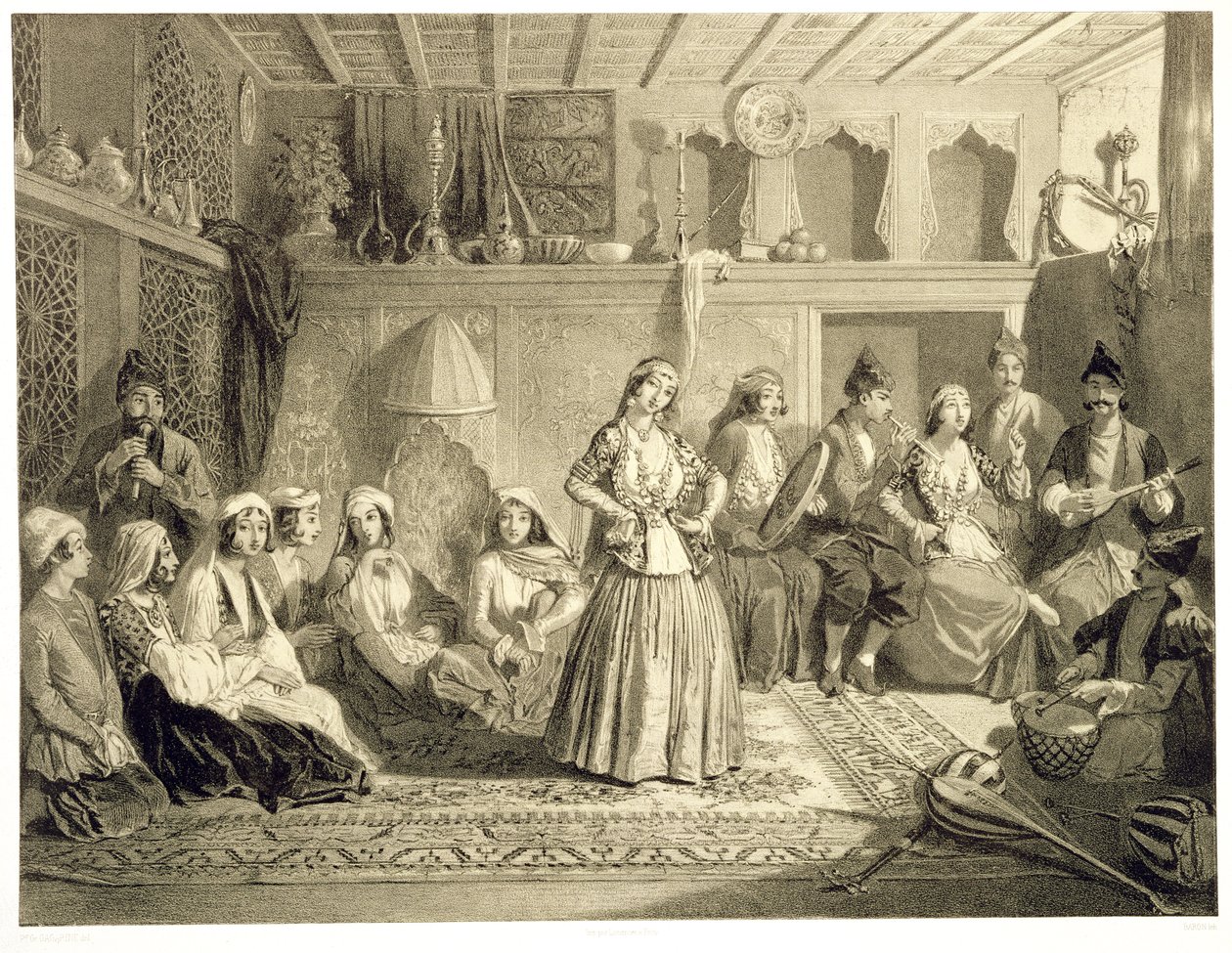 Hvilerommet nær badene ved Shemakha, på Shirvanskaya-steppen, plate 40 fra en bok om Kaukasus, gravert av Charles Claude Bachelier og Adolphe Bayot (1810-66) pub. av Alfred Leon Lemerci av Grigori Grigorevich Gagarin