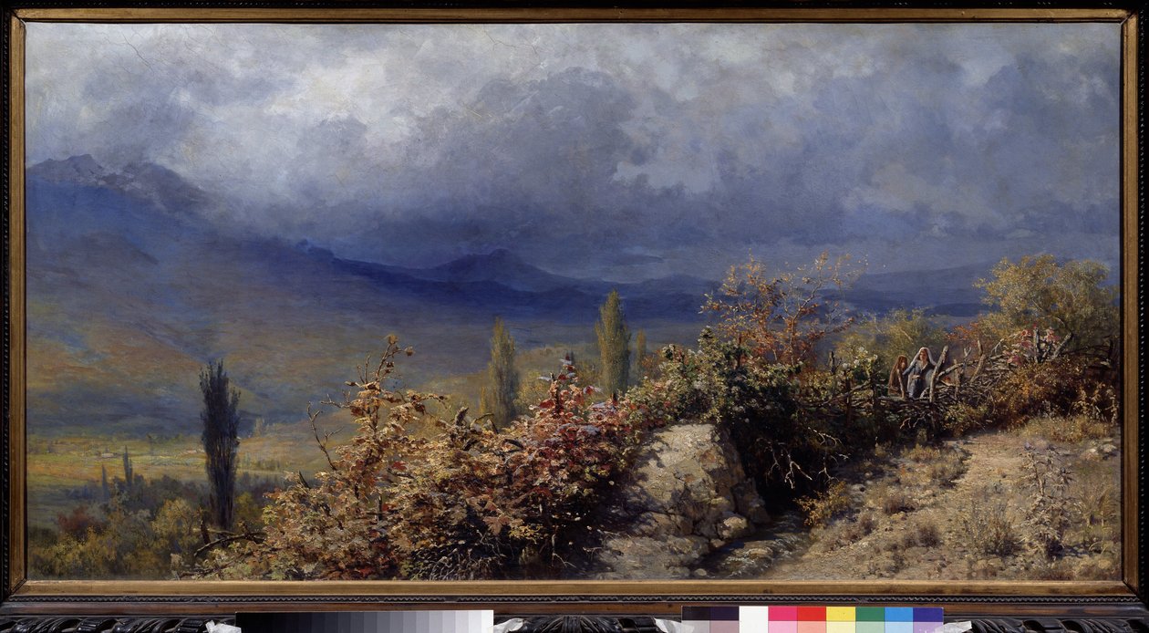 Utsikt over Krim om høsten (Høstutsikt over Krim). Maleri av Grigori (Grigoriy, Grigory) Grigoryevich Myasoyedov (Myasoedov, Miasoedov) (1834-1911), olje på lerret av Grigori Grigoryevich Myasoedov