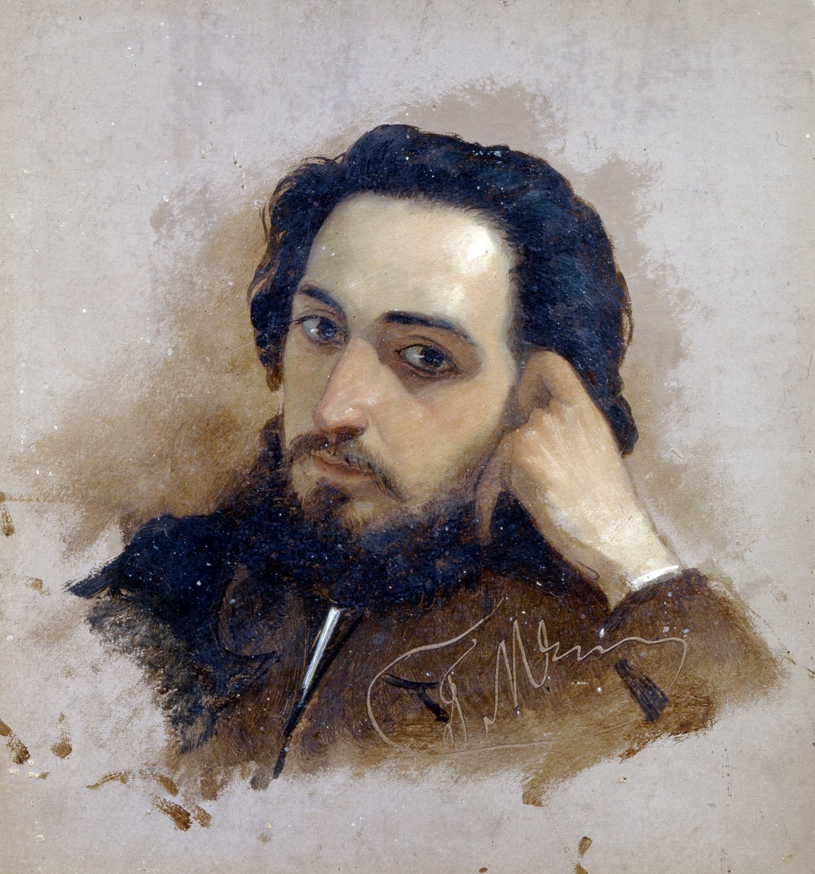 Portrait de Vsevolod Mikhailovitch Garchine (1855-1888), ecrivain russe (Portrett av forfatteren Vsevolod Garshin). Peinture de Grigori (Grigoriy, Grigory) Grigoryevich Myasoyedov (Myasoedov, Miasoedov) (1834-1911) - Huile sur kartong - Kislovodsk, Museum  av Grigoriy Myasoyedov