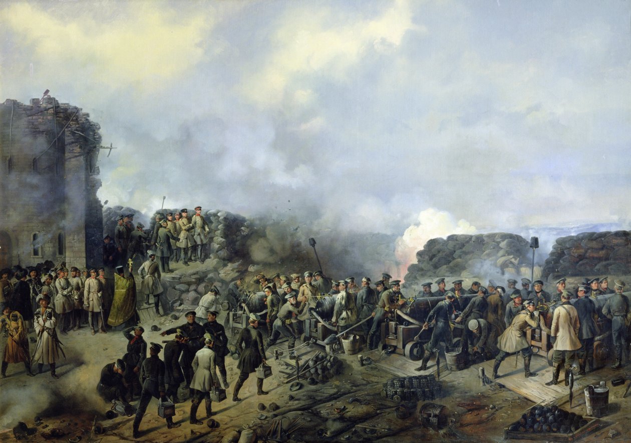 Det fransk-russiske slaget ved Malakhov Kurgan i 1855, 1856 av Grigory Shukayev