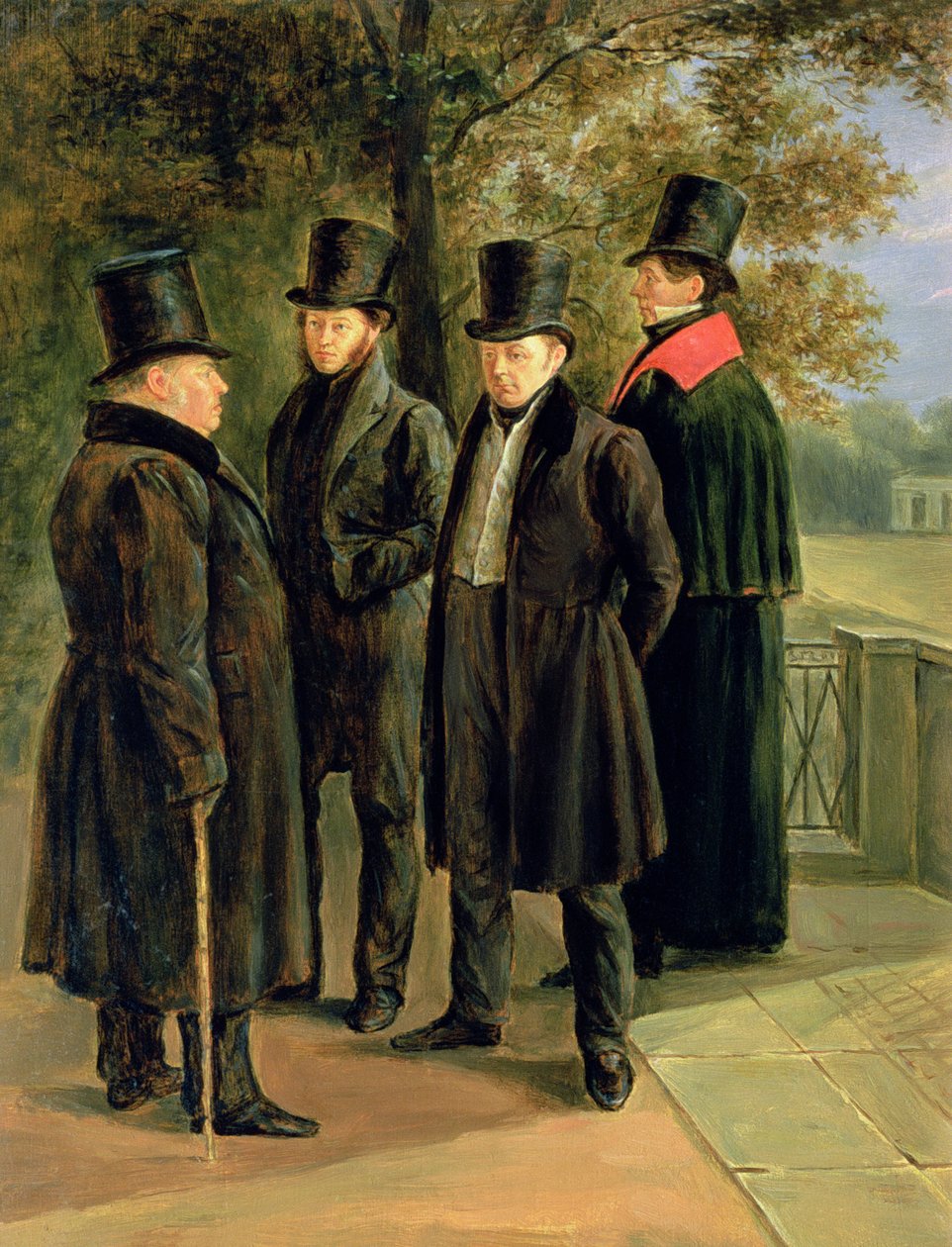 Poetene Aleksandr Pushkin (1799-1837), Ivan Krylov (176869-1844), Vasily Zhukovsky (1783-1852) og Nicolai Gnedich (1784-1833) av Grigory Tchernezov