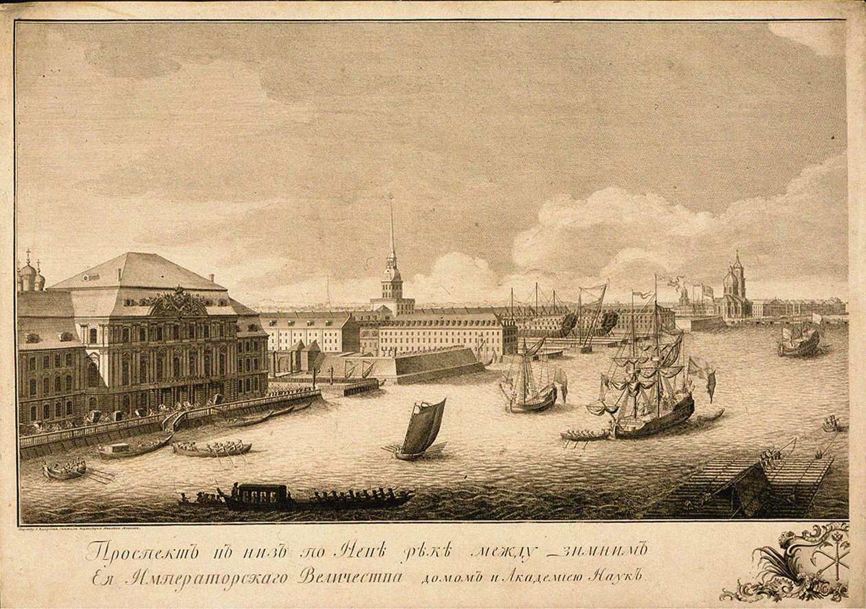 Utsikt over vinterpalasset fra elven Neva, 1753 av Grigory Anikeevich Kachalov