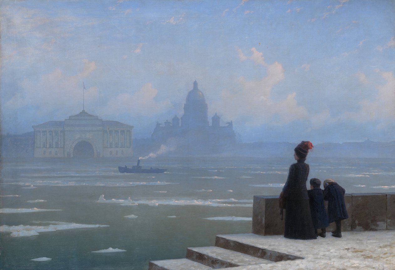 Is som driver på elven Neva i St Petersburg, 1890-tallet av Grigory Odisseyevich Kalmykov