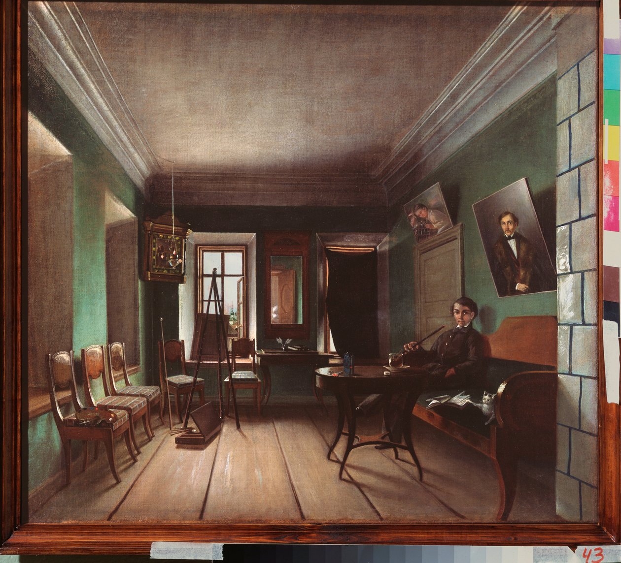 Interiør i Bykovs hus - Maleri av Grigori Vasilyevich Yurov (?-etter 1896), olje på lerret, ca. 1850, russisk kunst av Grigory Vasilievich Yurov
