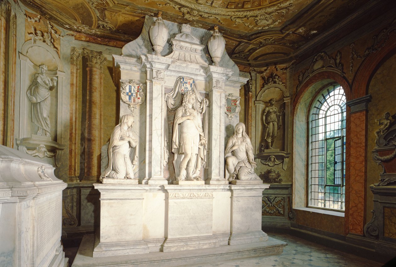 Monument i Chandos-mausoleet (marmor) av Grinling Gibbons