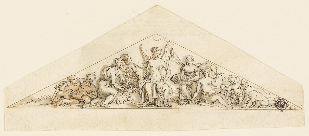 Pedimental design for en Wren-bygning av Grinling Gibbons