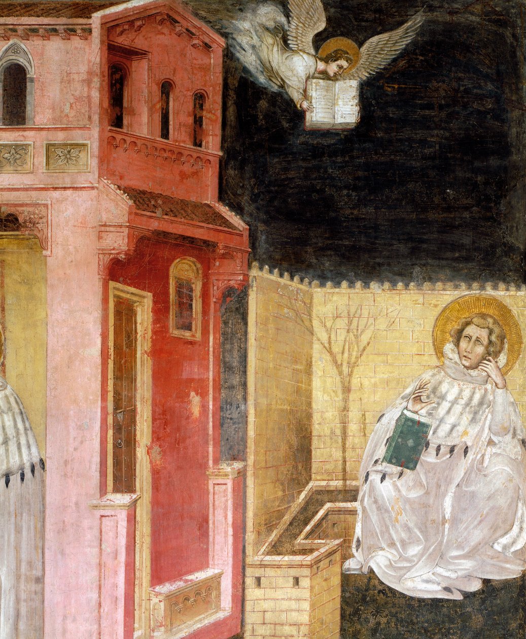Åpenbaring av engelen, detalj fra Vision of St Augustine, scene fra Stories of St Philip and St Augustine, av Guariento (aktiv siden 1338, død ca 1367), freskomaleri, Church of the Eremitani (Eremits), Padua, Veneto. Italia av Guariento di Arpo