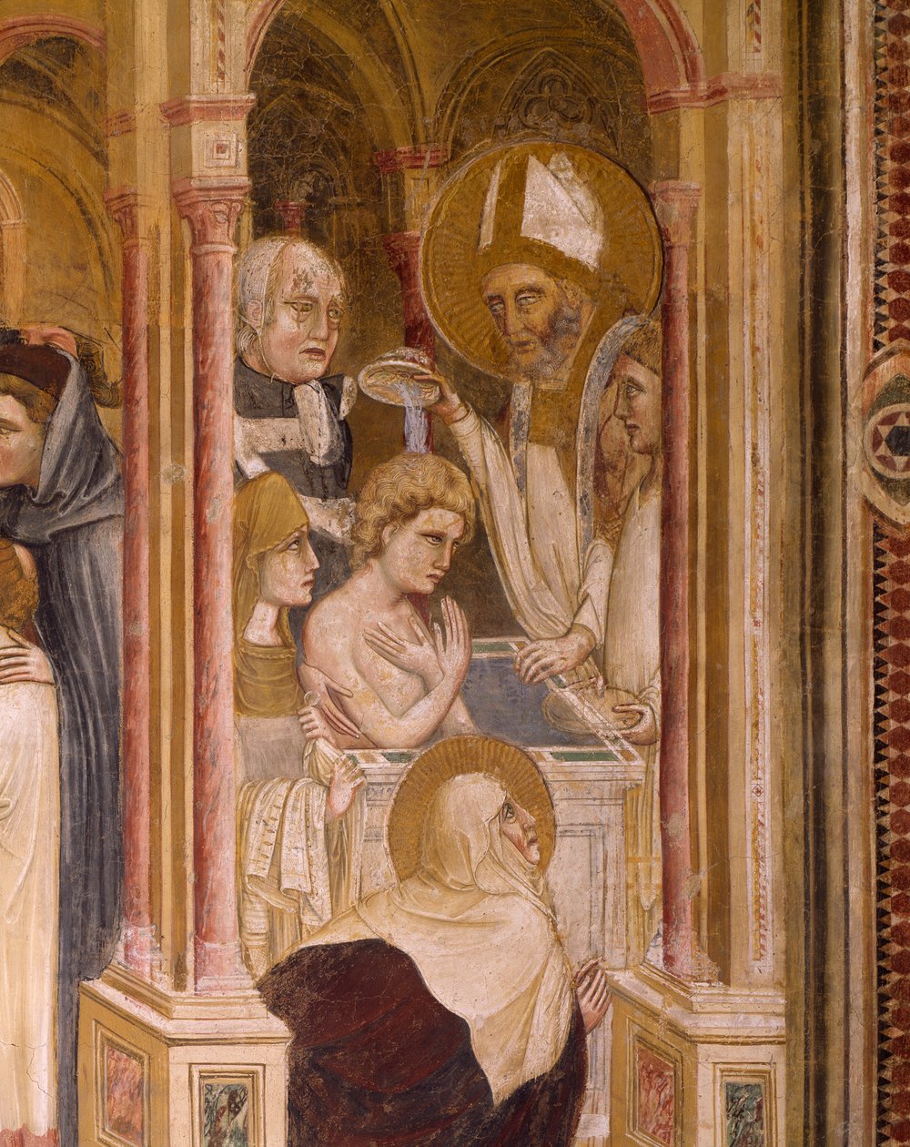 Dåp av St Augustine, av Guariento, fresco av Guariento di Arpo
