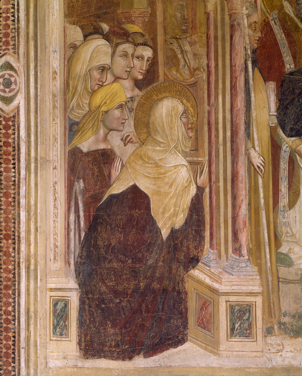 Monica med andre kvinner som ber med klædninger av Saint Augustine, av Guariento, fresco av Guariento di Arpo