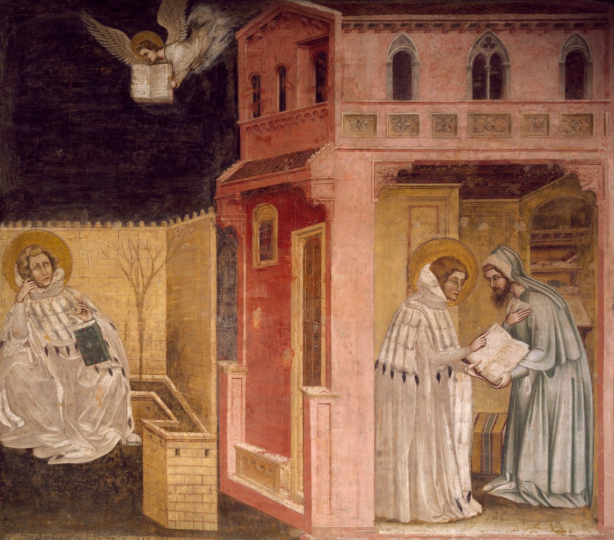 Vision of St Augustine, scene fra Stories of St Philip and St Augustine, av Guariento (aktiv fra 1338, død 1367 eller 1370), freskomaleri, Church of Eremitani (Eremits), Church of Eremitani (Eremits), Italia av Guariento di Arpo
