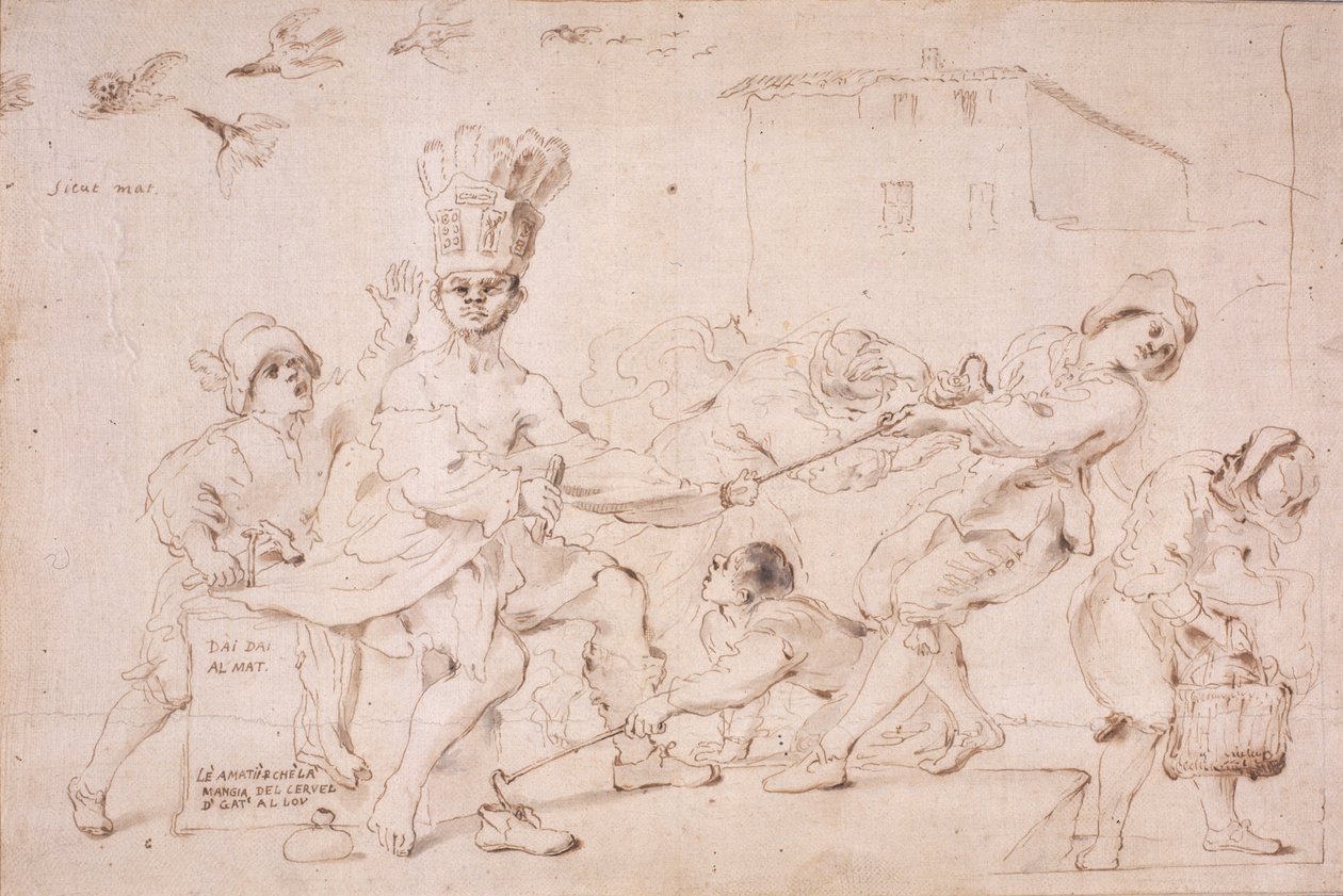 Figuremne (blekk (sepia) på papir (på kort)) av Giovanni Francesco Barbieri