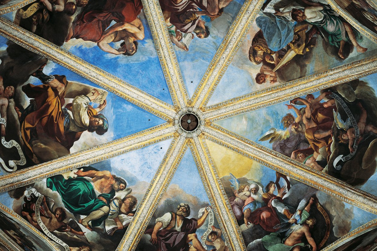 Fresker av Pier Francesco Mazzucchelli, kjent som Morazzone (1573-1626) og Giovanni Francesco Barbieri, kjent som Guercino (1591-1666), interiøret i Piacenza-katedralen, Emilia-Romagna, Italia av Guercino