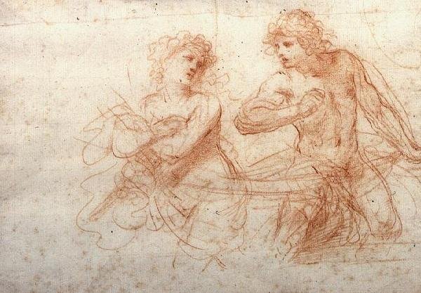 Studie av en naken mann og kvinne (rødt kritt) av Guercino