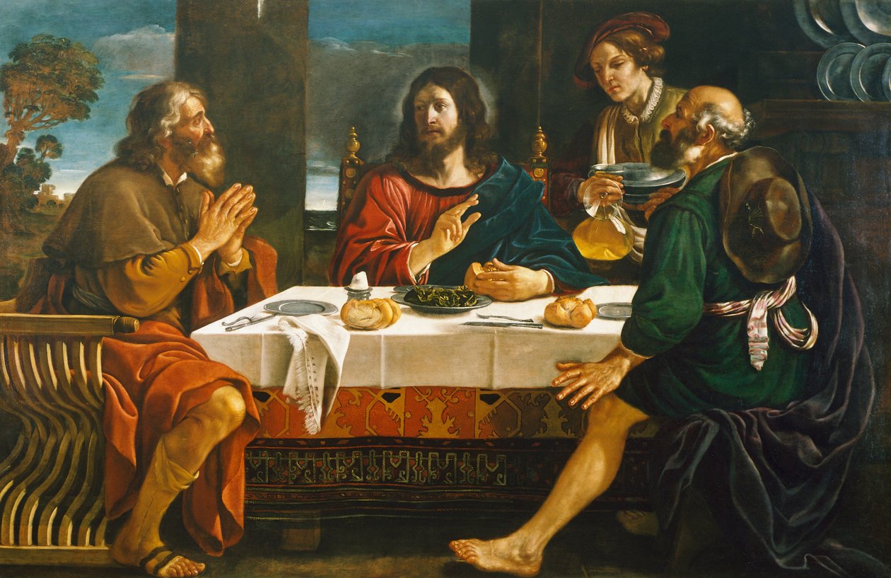 Nattverd i Emmaus, av Giovanni Francesco Barbieri, kjent som Guercino (1591-1666), olje på lerret av Guercino