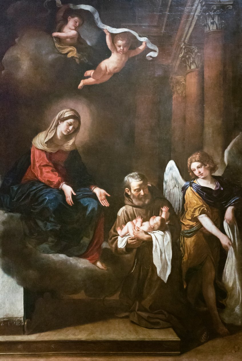 Madonnaen med fra Felice da Cantalice, spedbarnet Jesus og en engel, Guercino av Guercino (1591 1666)