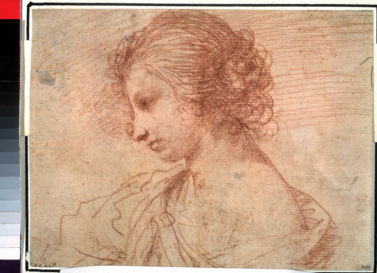Portrett av ung jente. (Brystportrett av en ung kvinne) av Guercino (1591-1666)
