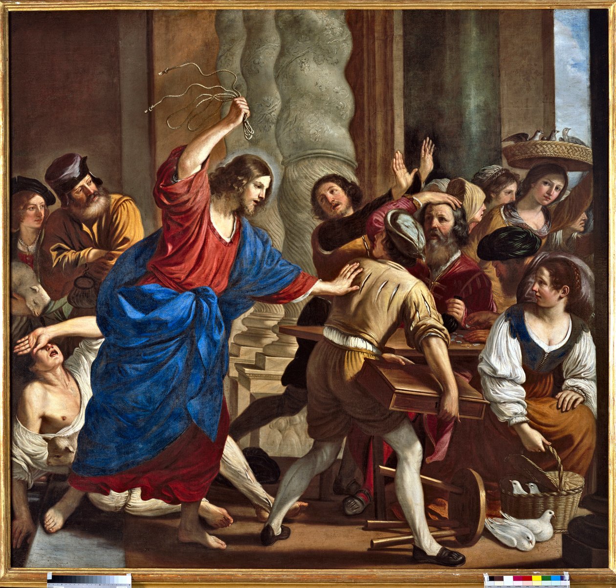 Kristus som driver pengelångiverne fra tempelet Maleri av Giovanni Francesco Barbieri dit Il Guercino (The Guerchin) (1591-1666) av Guercino