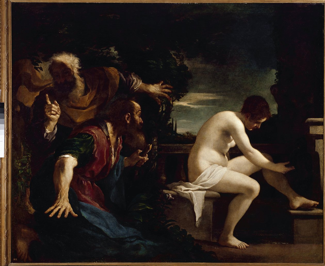 Suzanne and the Elders - Olje på lerret av Guercino