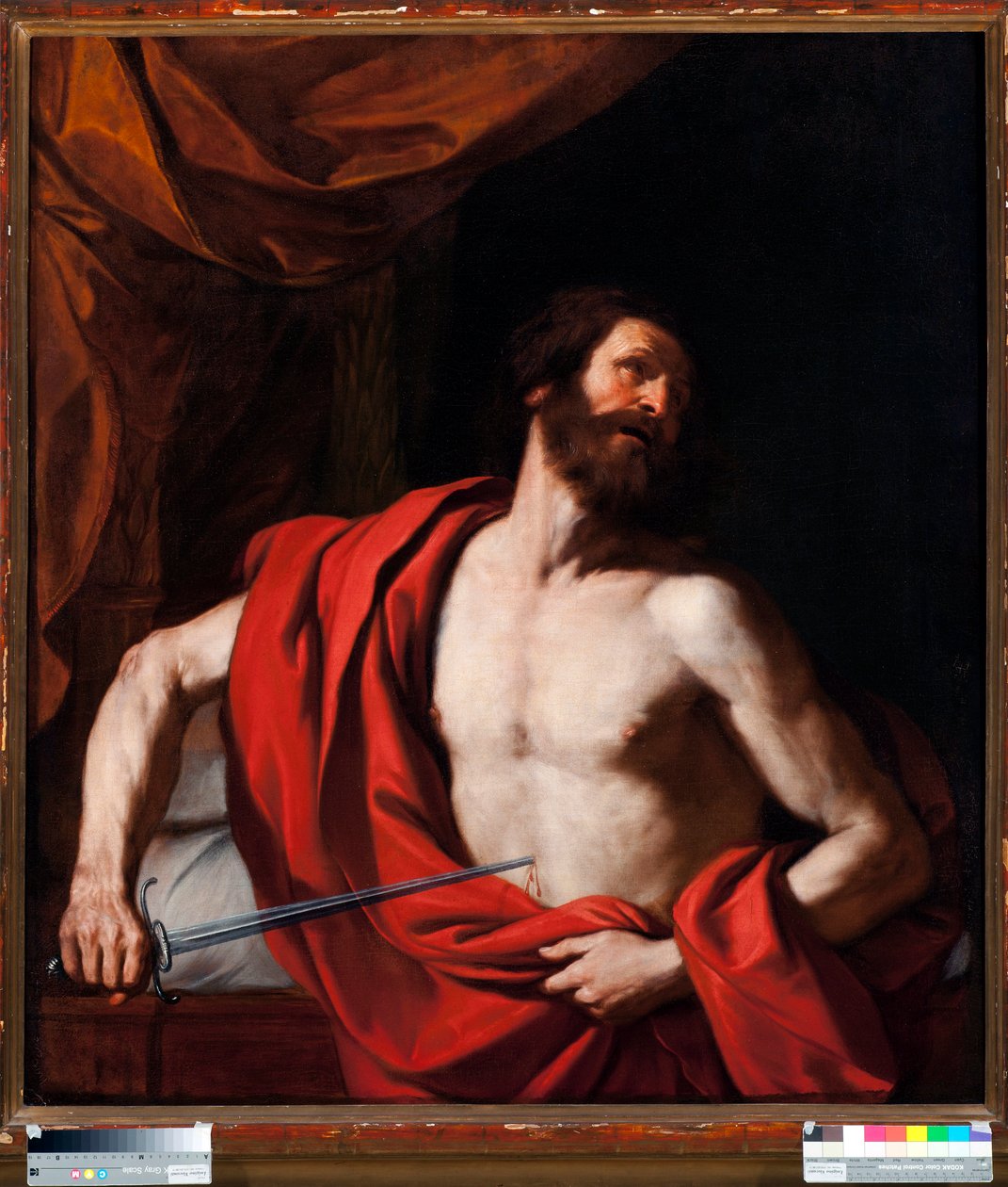 Selvmordet til Cato Uticus (95-46 f.Kr.) Romersk politiker (Cato Uticensis) (Selvmordet til Cato) Låser seg inne i Utica, den romerske politikeren Marcus Porcius Cato Uticencis kalte Caton den unge (95-46 f.Kr.) tra av Guercino