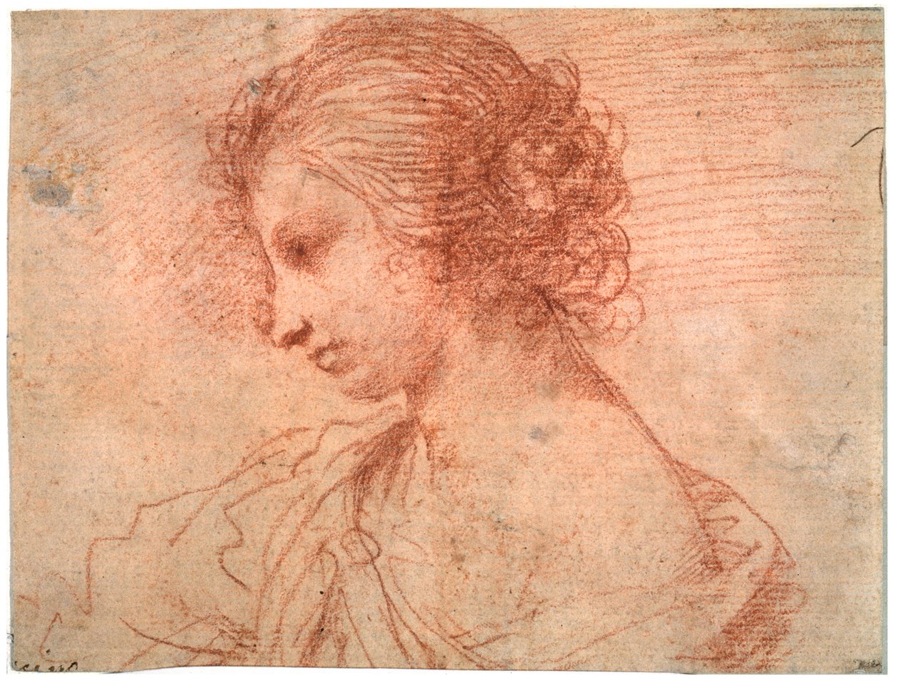 Brystportrett av en ung kvinne, 1600-tallet av Guercino