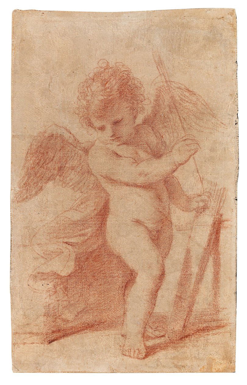 Amor legger bort en pil i koggeret. av Guercino
