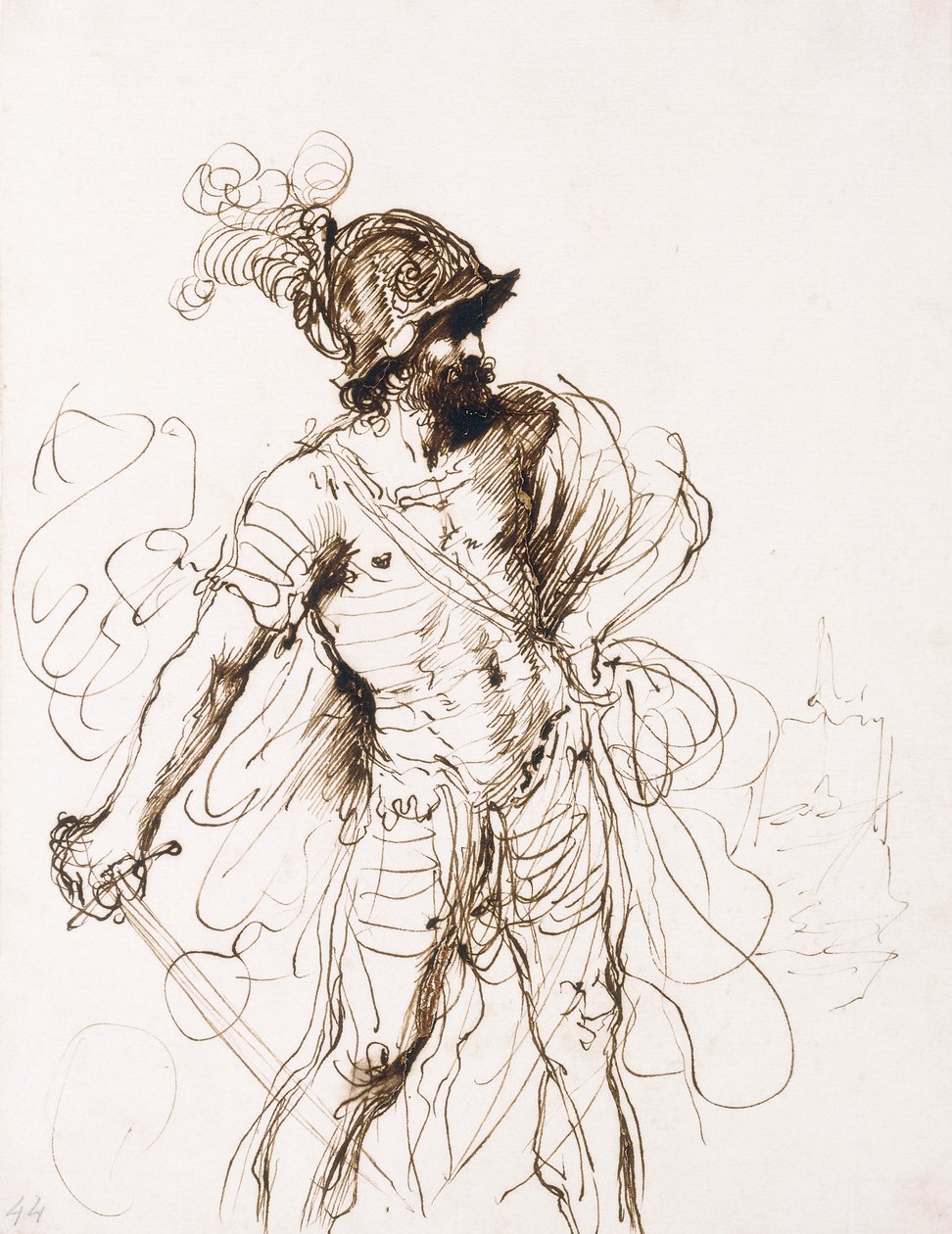 Mars, hans sverd trukket, vendt mot høyre, av Guercino