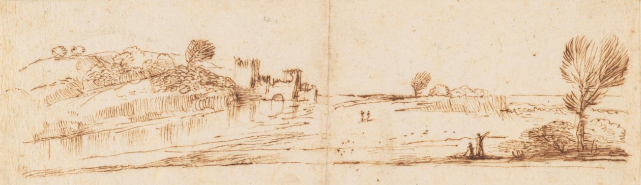 Panoramalandskap med en elv av Guercino