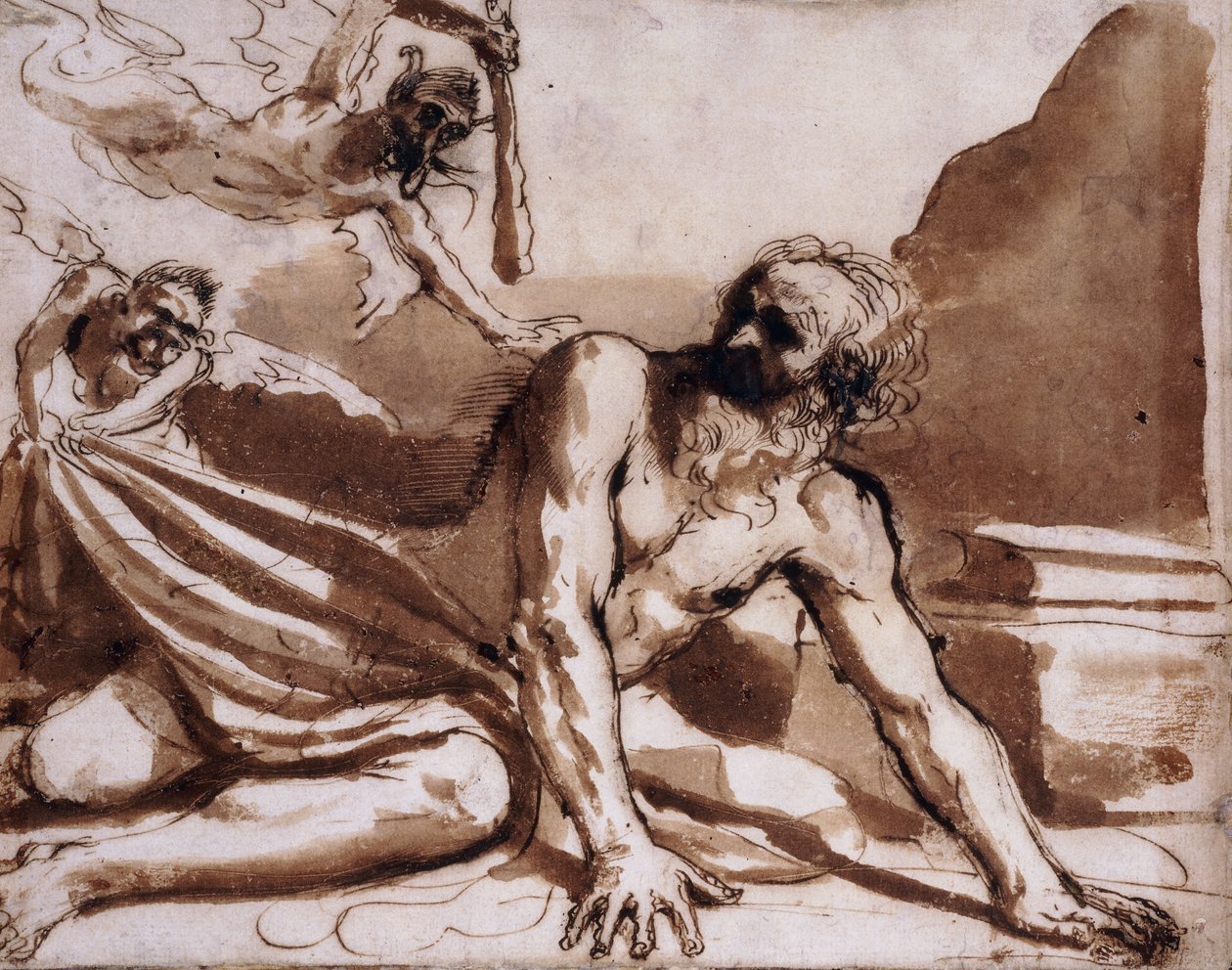 Saint Anthony slått av djevlene, av Guercino