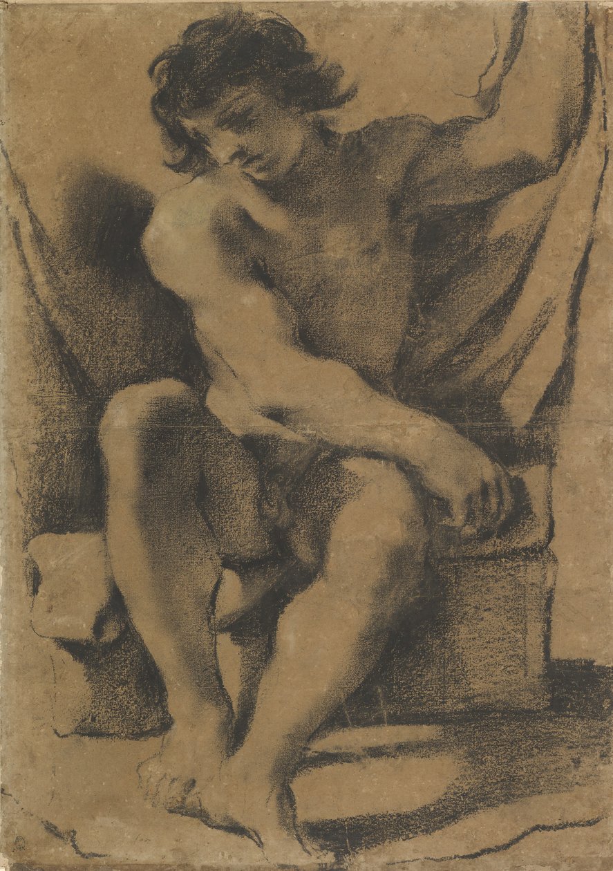 Sittende naken ung mann i nesten frontal utsikt, ca. 1618. av Guercino