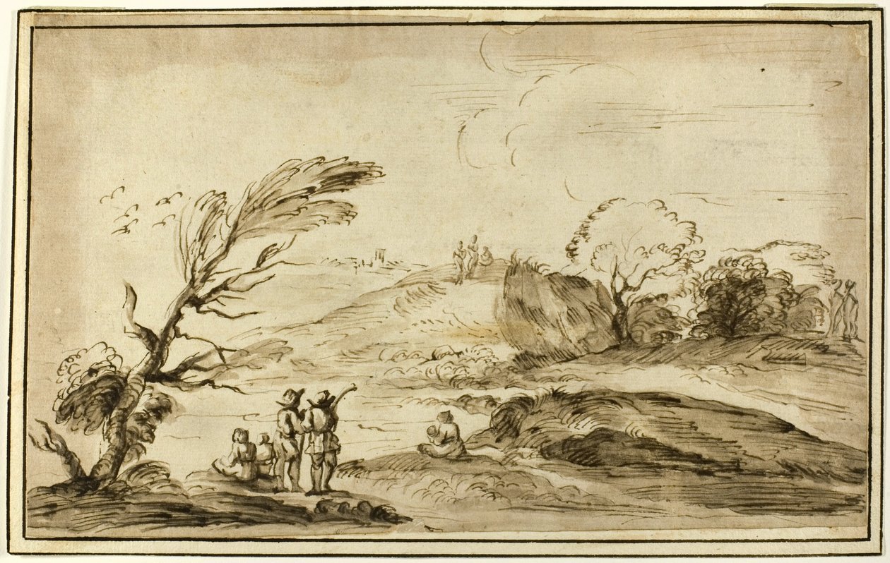 To grupper av figurer i et landskap av Guercino
