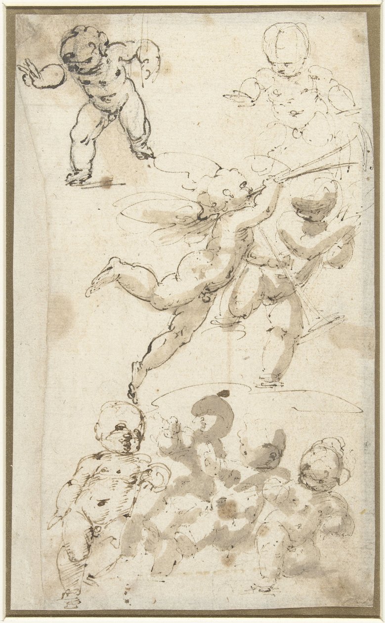 Putti og en flytende engel av Guglielmo Caccia