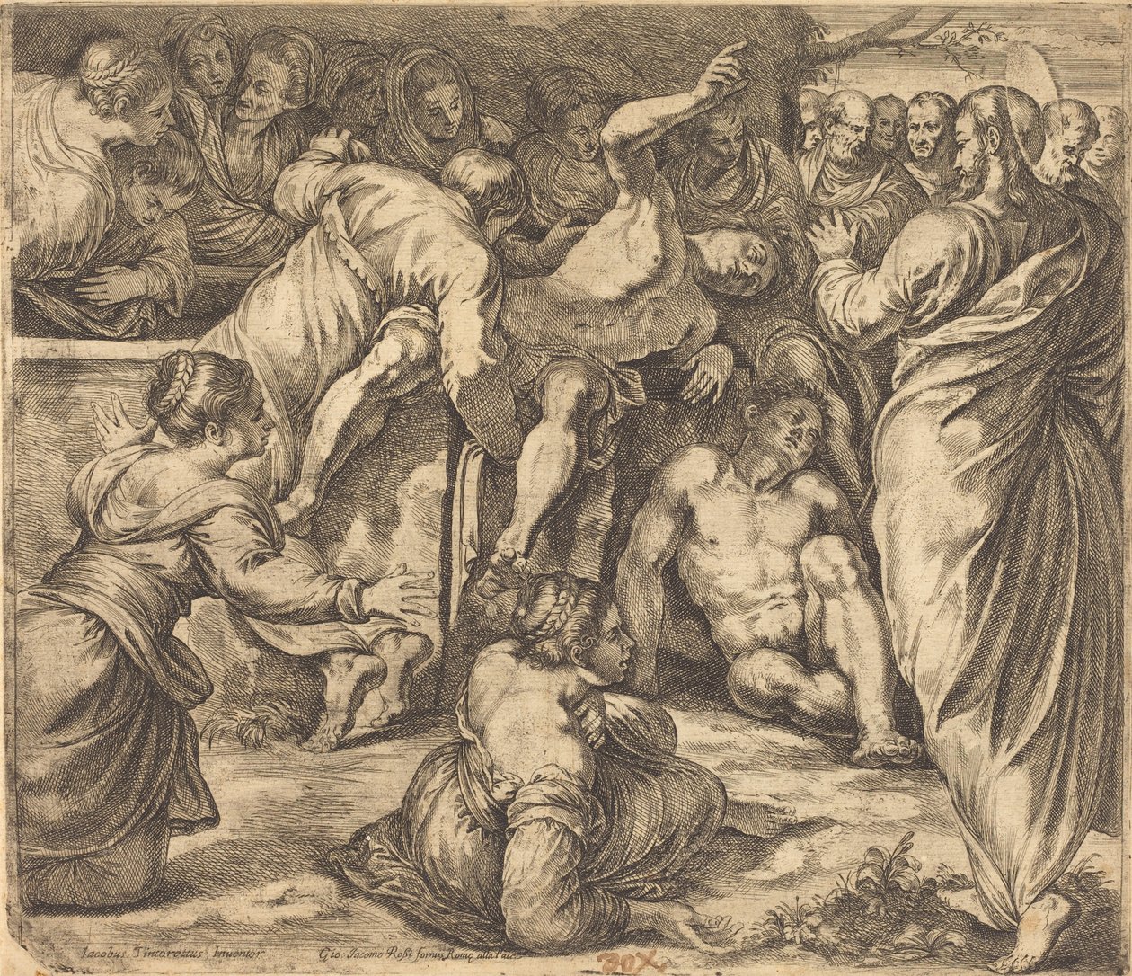 Oppreisningen av Lasarus av Guglielmo Cortese after Tintoretto