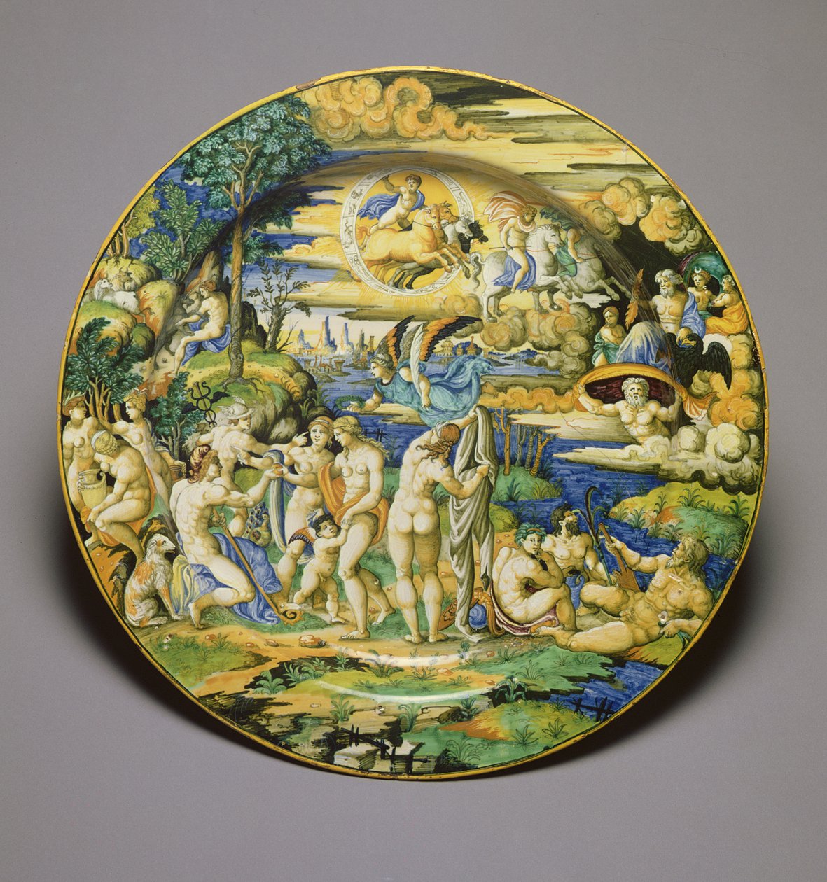 C.59-1927 Fat som viser dommen i Paris, ca. 1544-50 (tinnglasert lertøy) av Guido Durantino