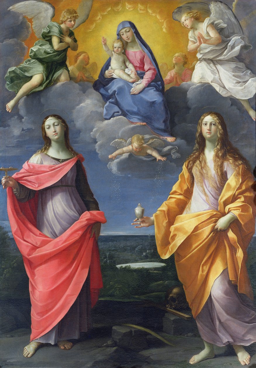 Madonna og barn med St. Lucy og Maria Magdalena, kalt Snøens Madonna, ca. 1623 av Guido Reni