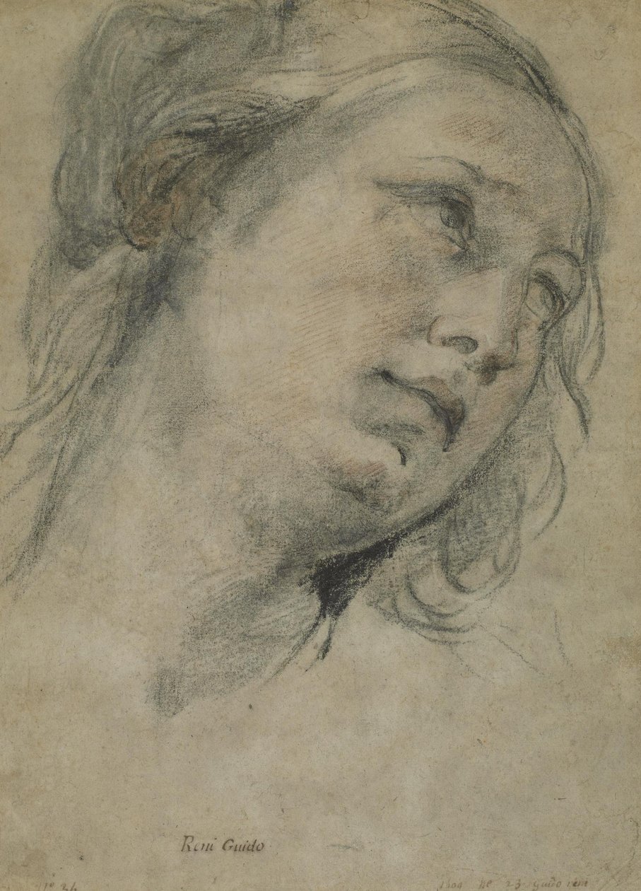Hodet til en ung kvinne som ser oppover av Guido Reni