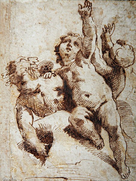 Cherubs, ca. 1620 (blyant på papir) av Guido (attr. to) Reni