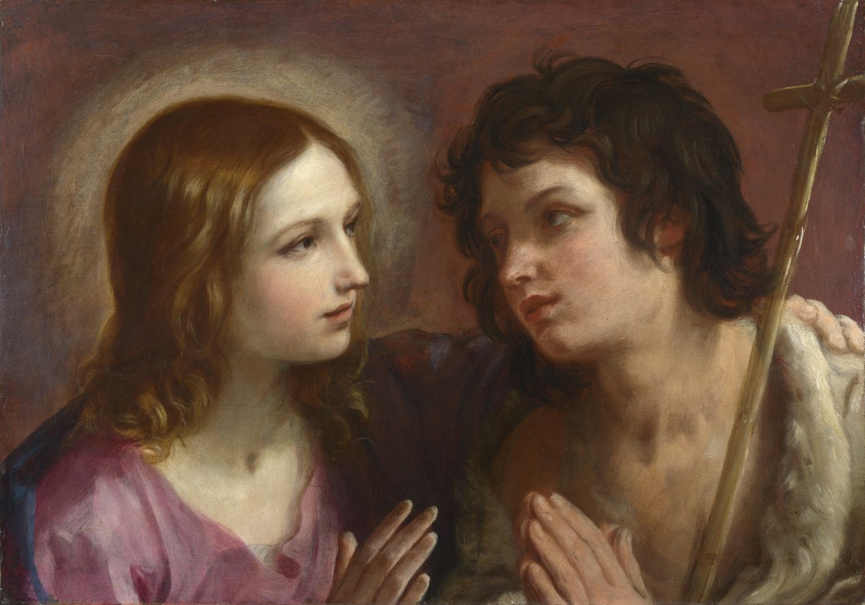 Kristus omfavner døperen Johannes, ca. 1640 av Guido Reni