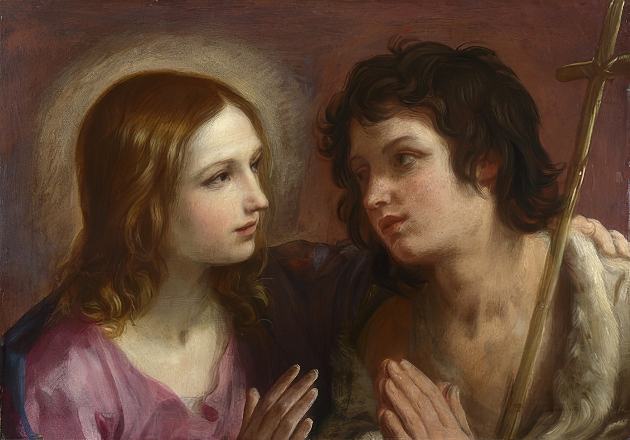 Kristus klemmer døperen Johannes. Rundt 1640 av Guido Reni