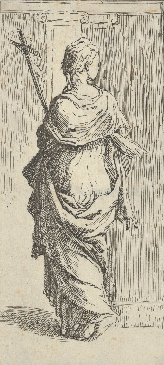 Jente som bærer et krusifiks og går mot en pilaster, sett bakfra, ca. 15..., ca. 1590-1600. av Guido Reni