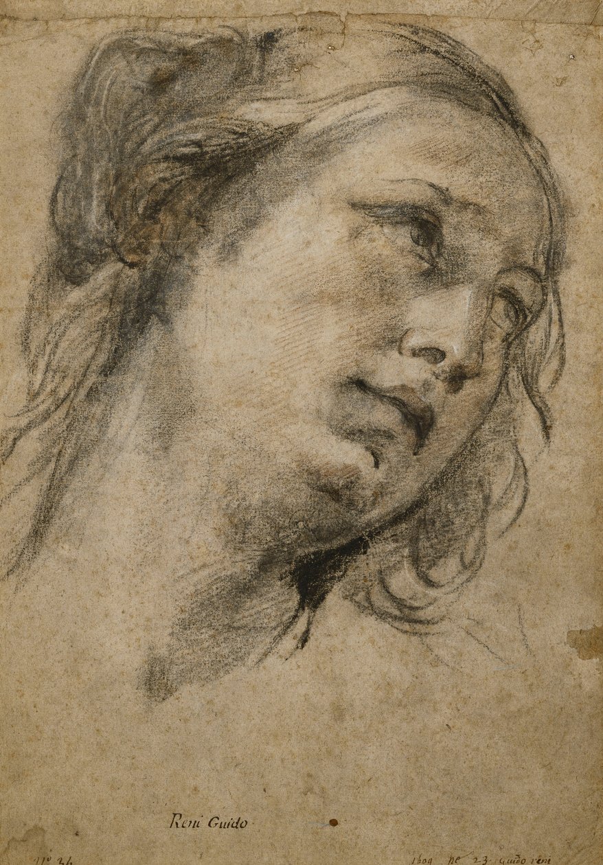 Hodet til en kvinne som ser opp til høyre, av Guido Reni