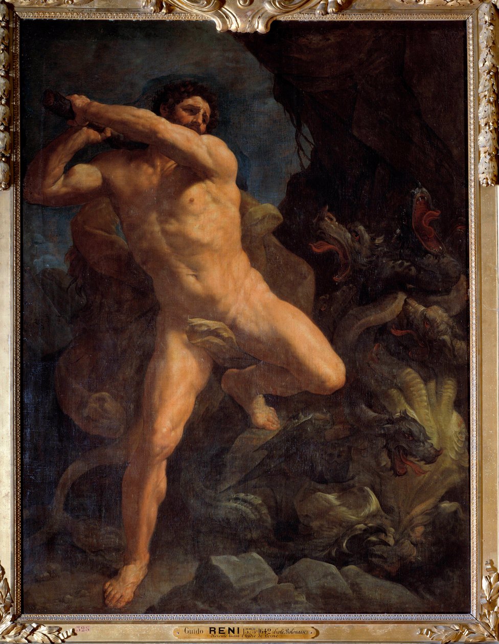 Hercules Terrassing the Hydra of Lerne Maleri av Guido Reni dit le Guide (1573-1642) 1617 Søn. 2,6x1,9 m av Guido Reni