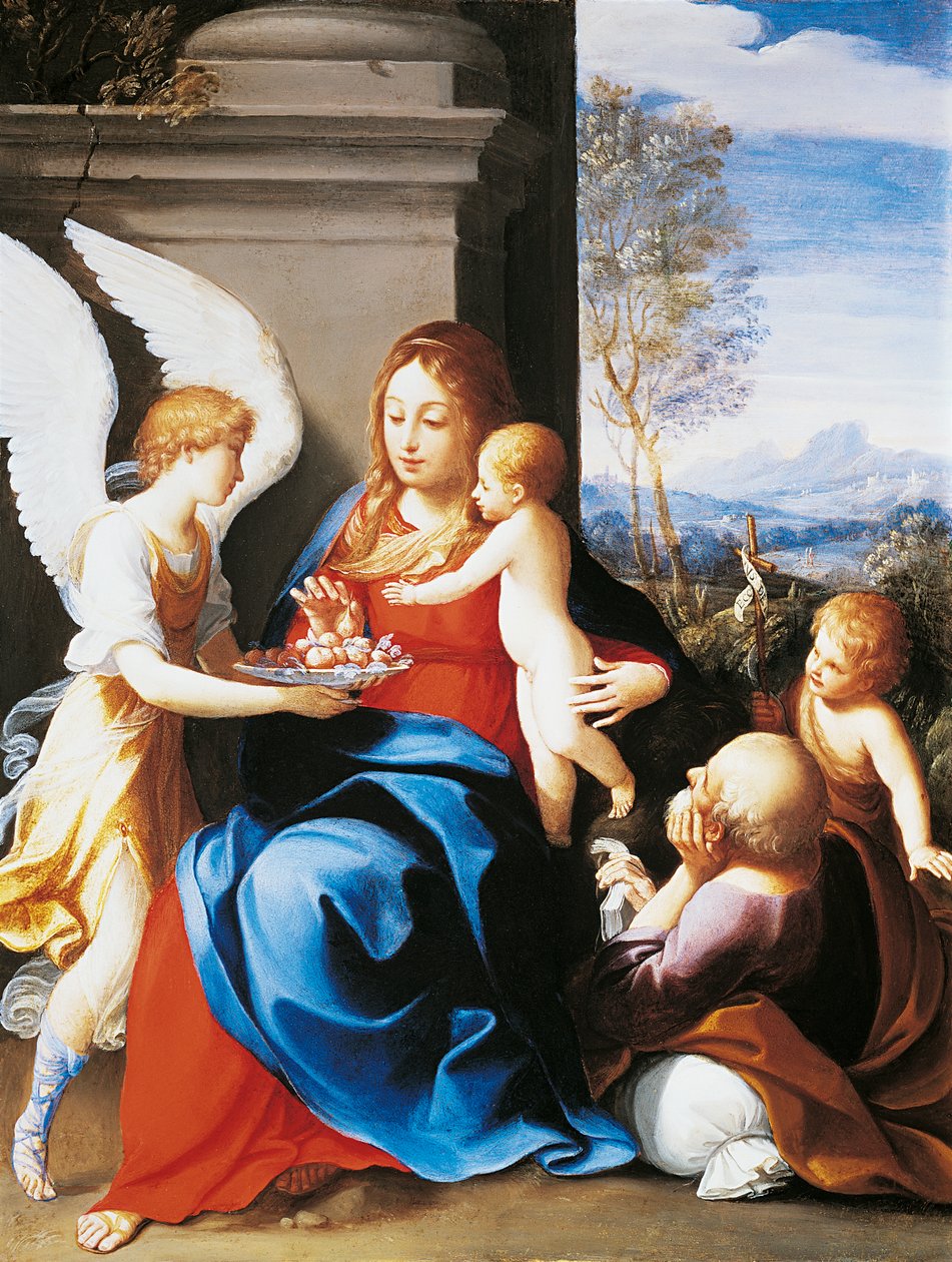 Hellig familie servert av engler, av Guido Reni (1575-1642) av Guido Reni