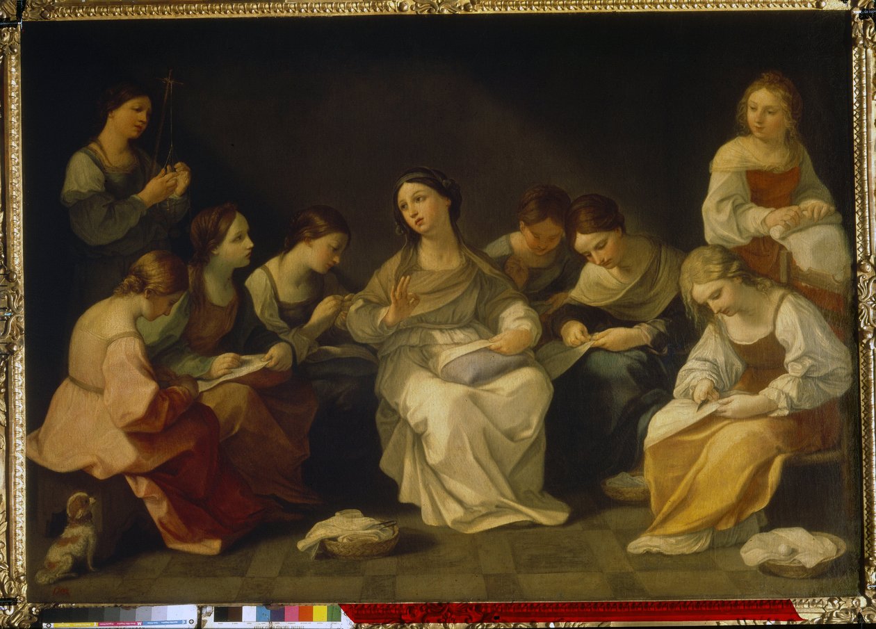 Jomfruens utdannelse. (The Education of the Virgin). Maleri av Guido Reni (1575-1642), olje på lerret av Guido Reni
