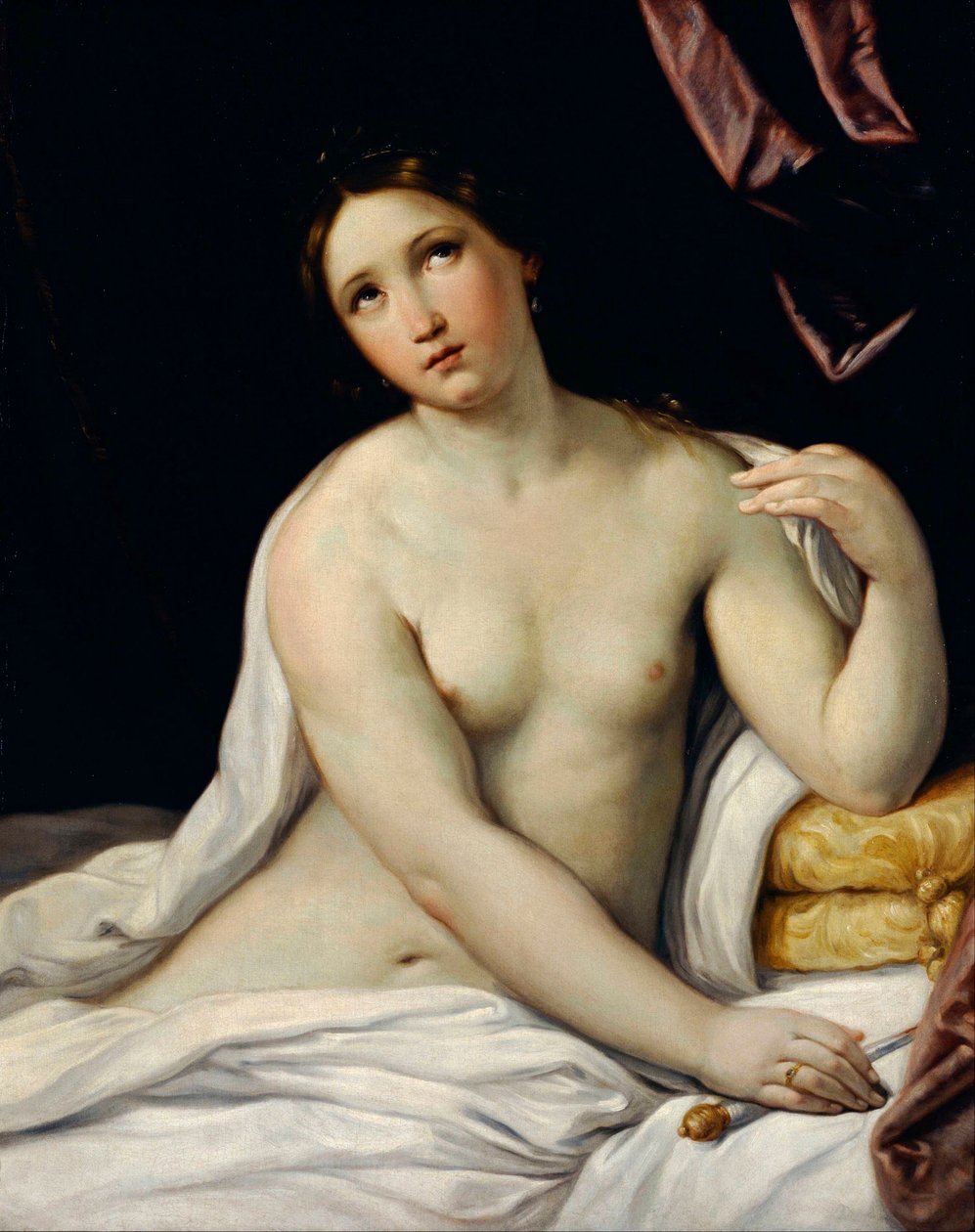 ""Lucrece"" Lucrece (Lucrezia, Lucretia, romersk dame fra det 6. århundre f.Kr.) begår selvmord etter å ha blitt offer for vold fra sin fetter Sextus Tarquin, sønn av Tarquin den suverene - Maleri av Guido Reni sa guiden (1575- 1642), rundt 1637 - Olje o av Guido Reni