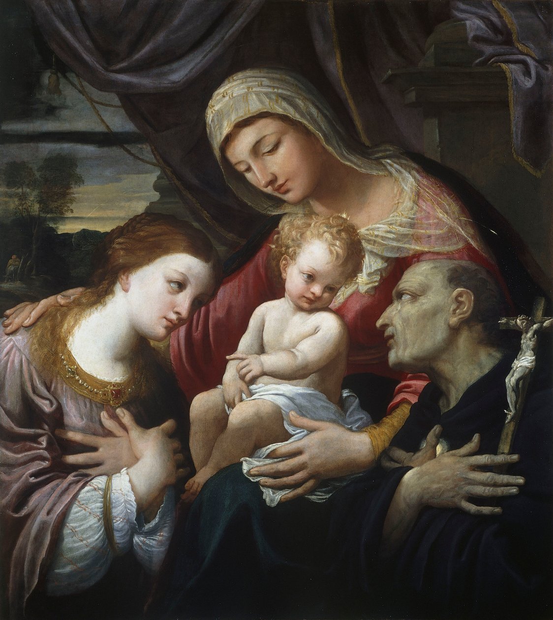 Madonna og barn med hellige, av Guido Reni (1575-1642), olje på lerret av Guido Reni