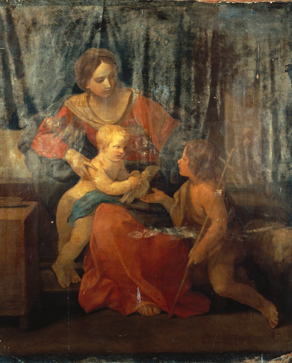 Madonna og barn med døperen Johannes i et indre, ca. 1640 av Guido Reni